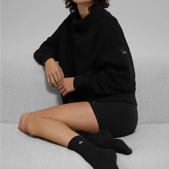 NEW ALO HAZY MOCK NECK PULLOVER BLACK SIZE L - Picture 2 of 4